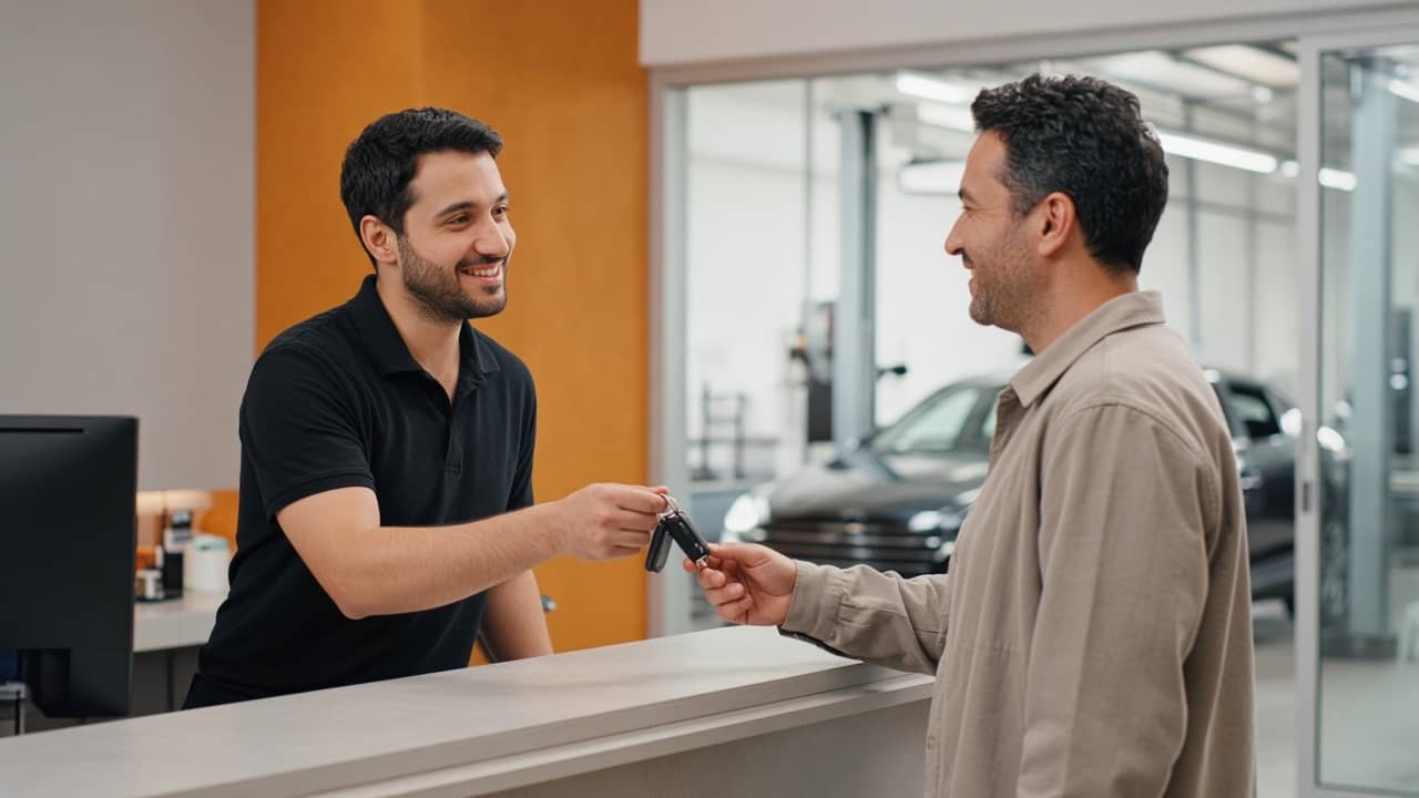 Müşteriye aracını teslim eden servis danışmanı